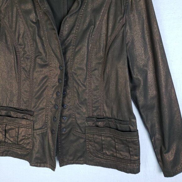 Coldwater Creek Metallic Bronze Jacket Blazer Snap Button Closure size 14P - Picture 15 of 16
